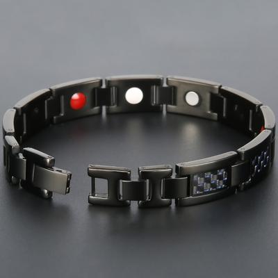 Men's Strong 4 In 1 Magnetic Bracelets Blue Carbon Fiber 316L Stainless Steel On Hand Chain For Man Homme Armband Jewellery Birthday Gifts
