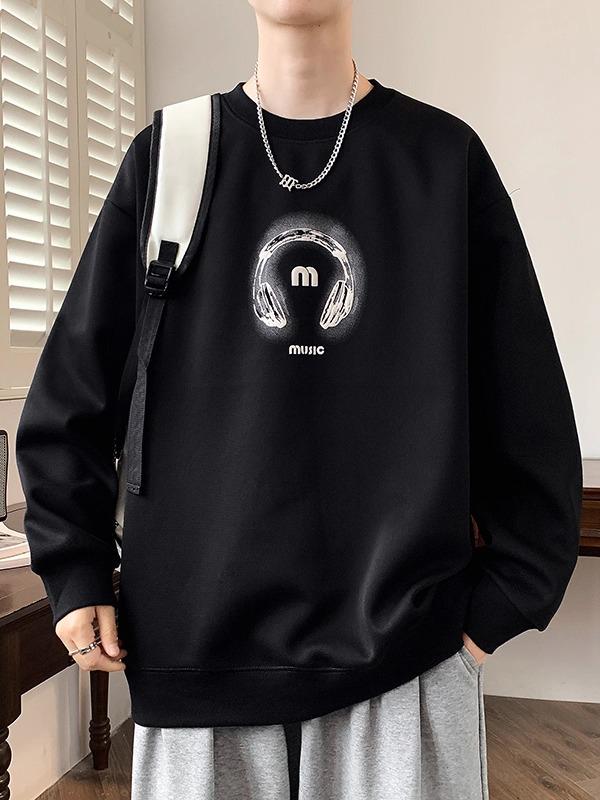 Men's Round Neck Hoodie, New Style: Spring, Autumn & Winter, Plus Velvet, Long Sleeve, Youth & Big Kids Trendy T-shirt