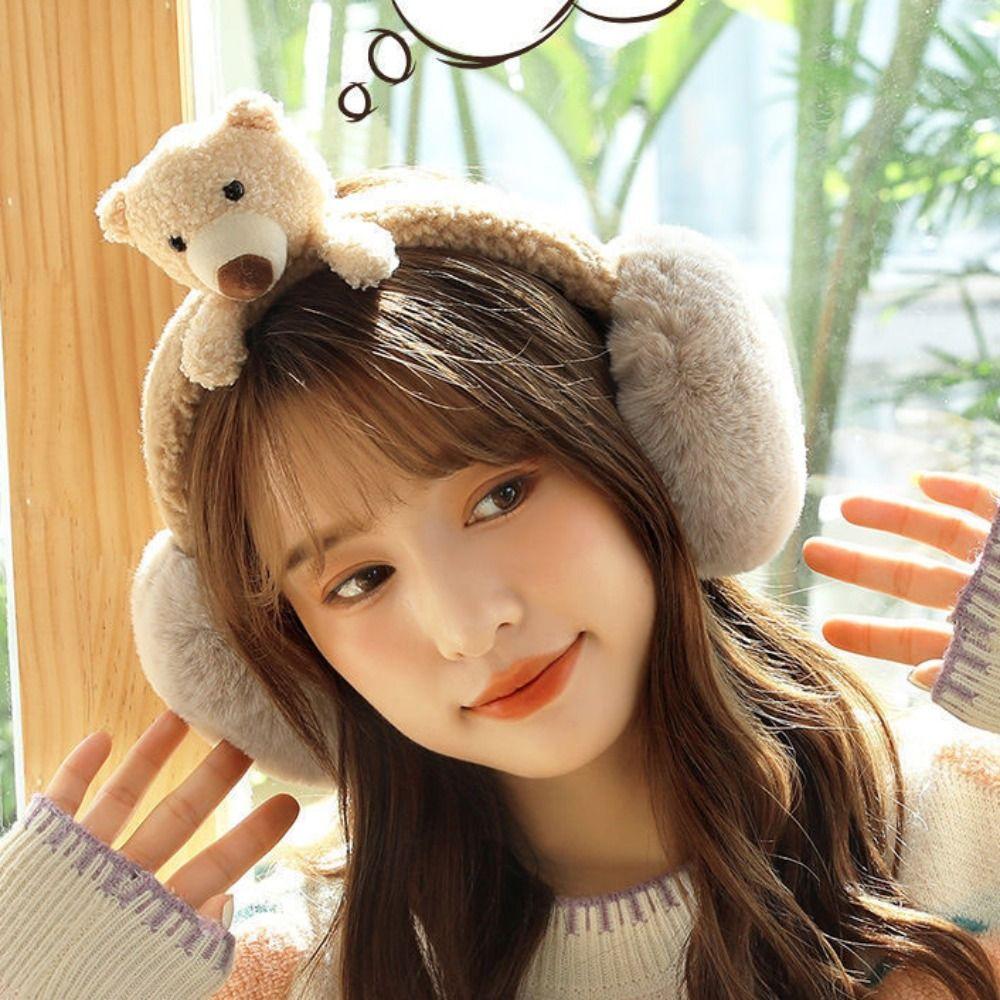 Soft For Children Stuffed Funny Unisex Female Ear Flap Bear Shape Earwarmer Cute Cartoon Earmuff