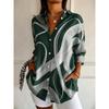 Women's Long Sleeve Abstract Swirl Print Button Down Casual Shirt Elegant Daily Blouse Tops in Red Black for Spring Summer