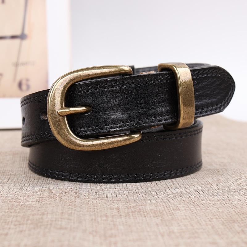 Style Camping Extérieur Style Rétro Littéraire et Artistique Design de Niche Boucle à Ardillon en Laiton Ceinture en Cuir de Vachette pour Jeans Femme