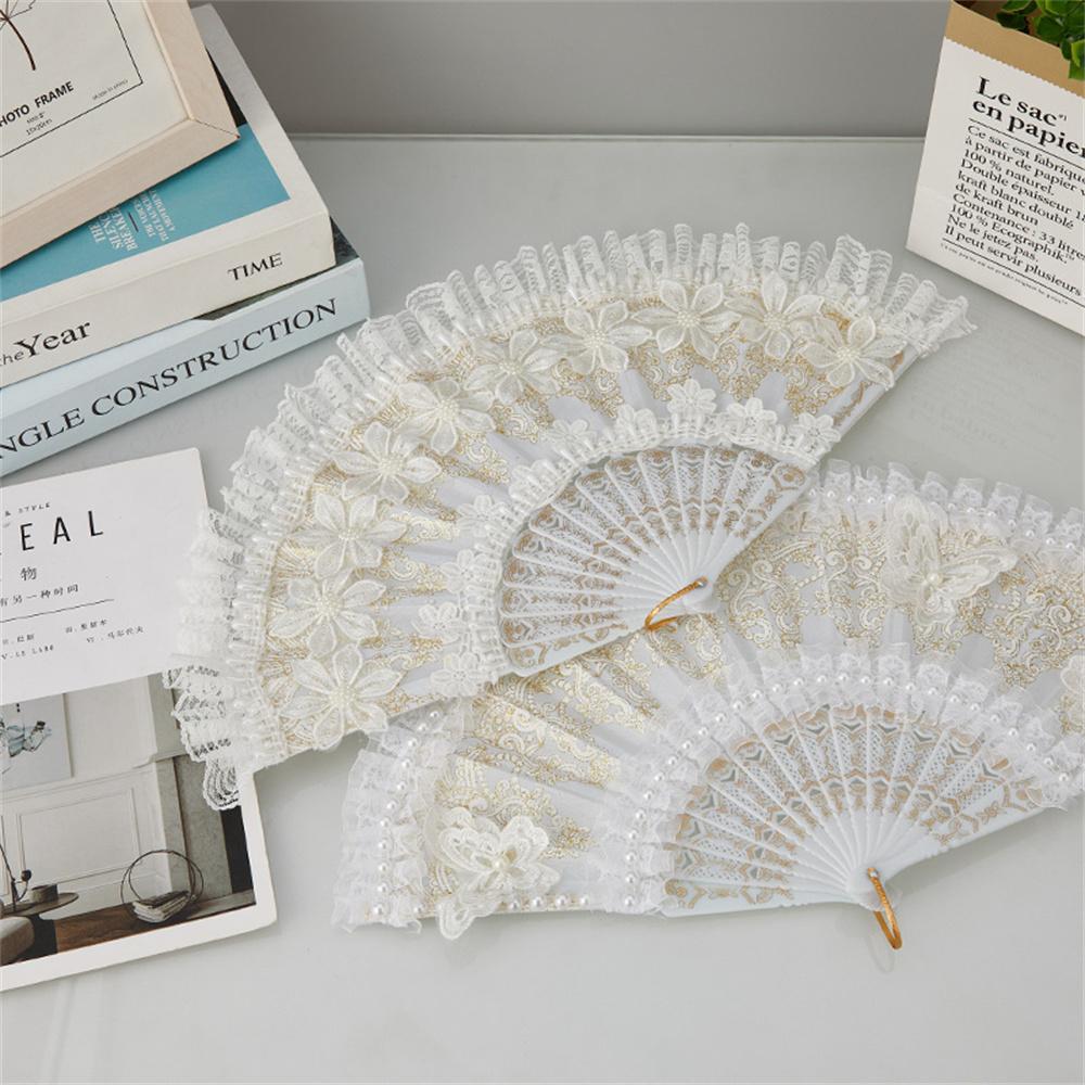 Fashion Wedding White Lace Folding Fan Plastic Wedding Cosplay Party Home Decorative Fan Ancient Bride Hand Fan Decoration
