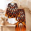 Distressed Floral Print Two Piece Outfit Women Long Sleeve Irregular Hem Tunic Top Wide Leg Pants Casual Matching Set