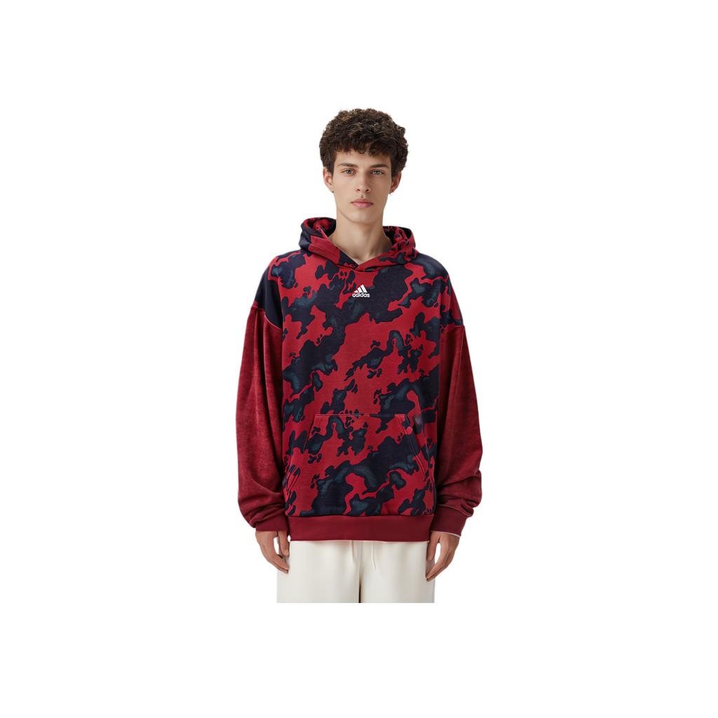 Adidas Velvet Aop Camo Hoodie Men Tops Red H25089