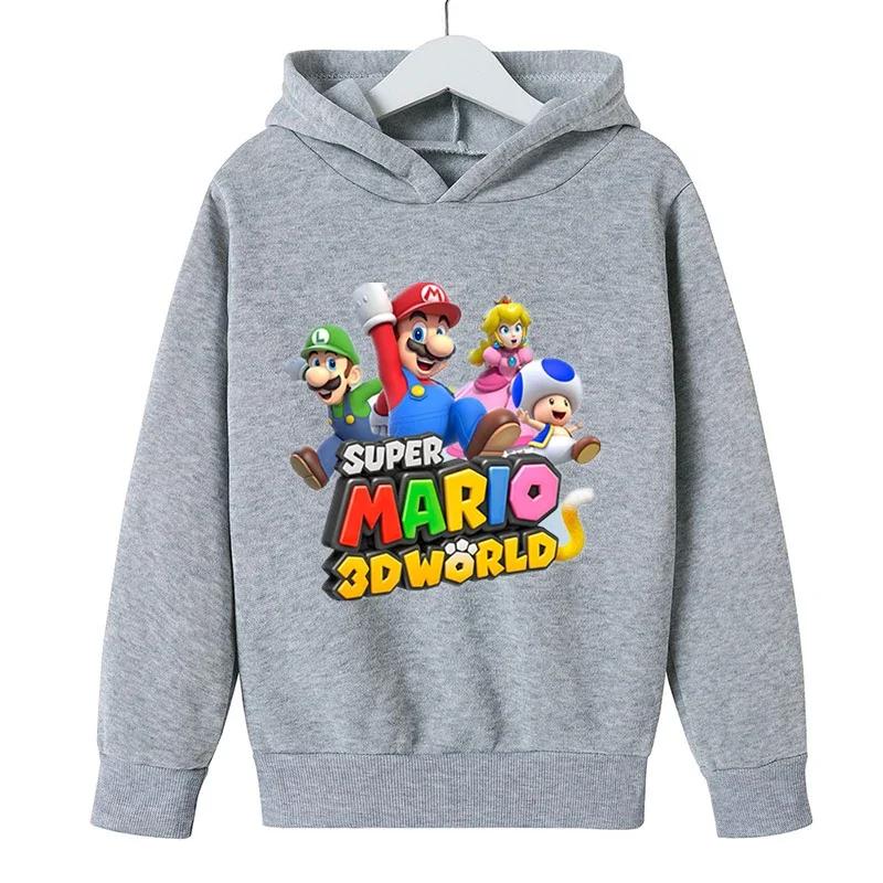 MINISO Girls Game Mario bros Hoodies Kids Baby Child Cartoon Tops Spring Children Long Sleeve Print Sweatshirt Autumn Boys Pullovers