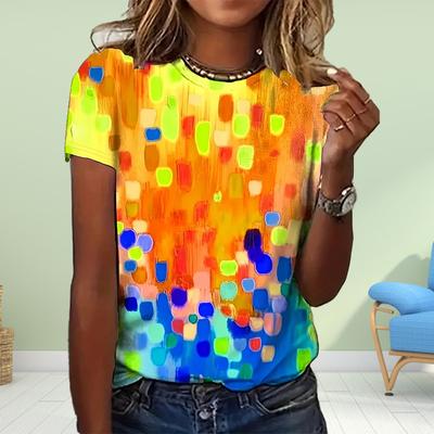 Women Summer T Shirt Print Abstract Graffiti Short Sleeve Tees Casual Printed Tops