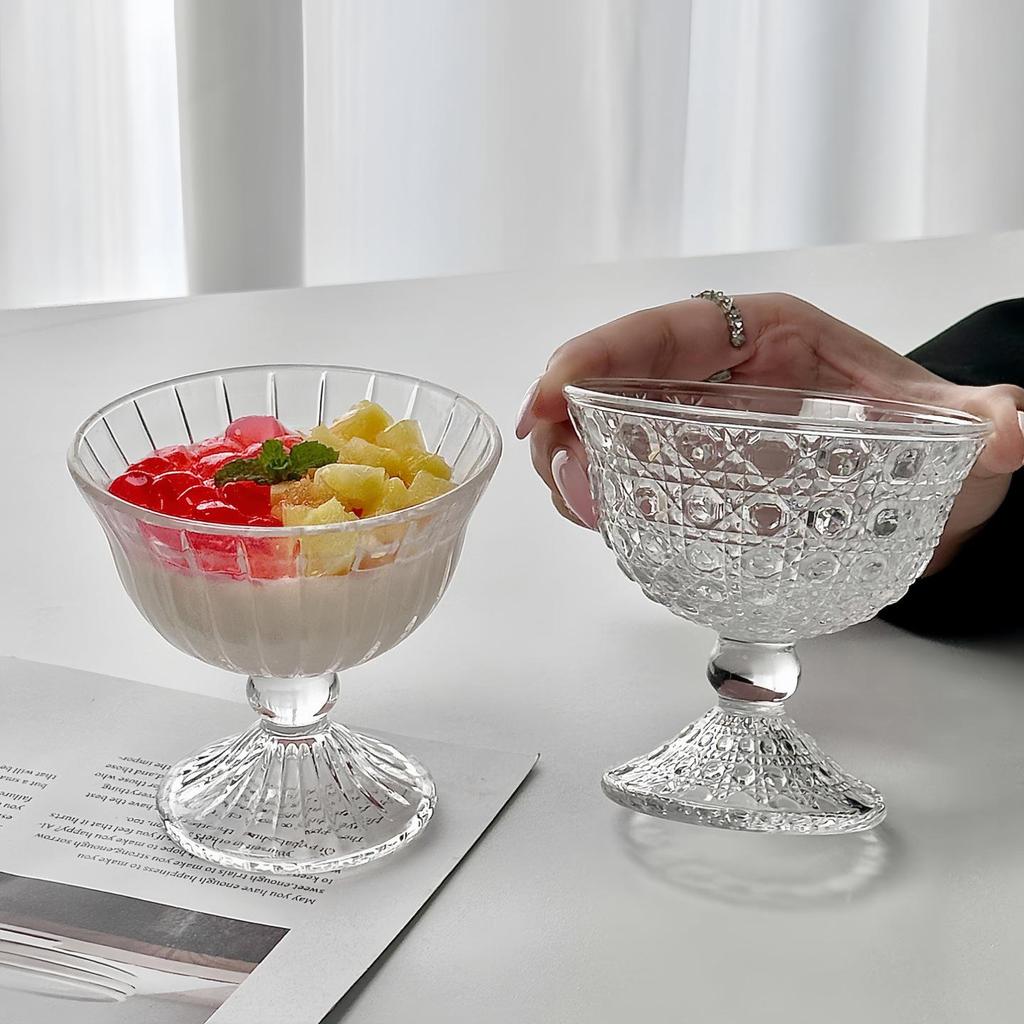 Ice Cream & Yogurt Glass Dessert Bowl - Tall, Elegant Design for Milkshakes, Pudding, and Mousse