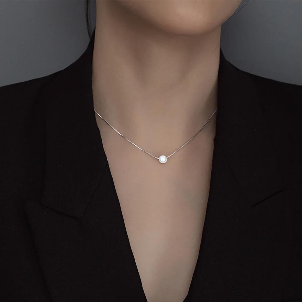 925 Silver Fashion Luxury White 6MM 8MM 10MM Mother of Pearl Pendant Necklace for Women Wedding Jewelry Accessories