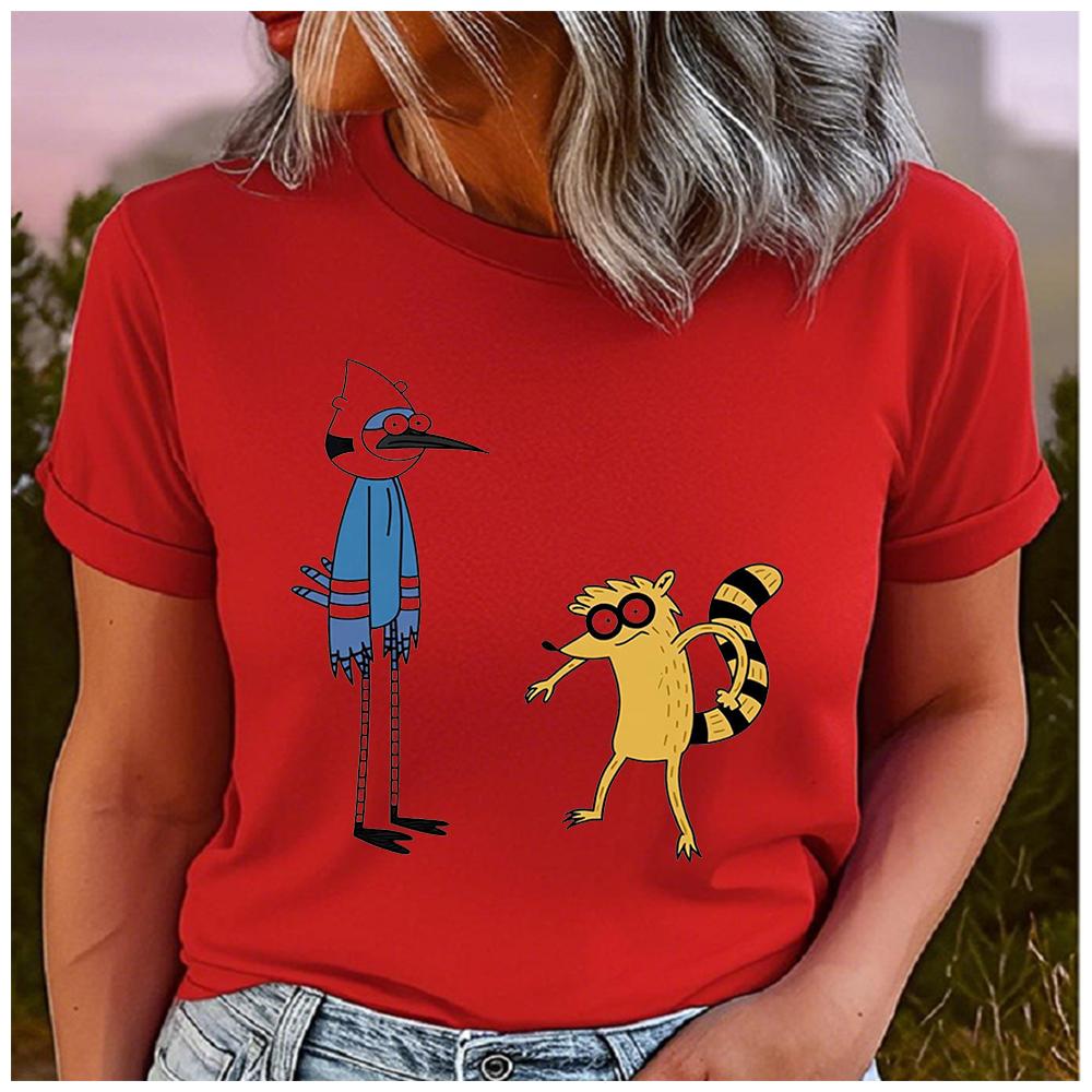 Unisex Baumwoll-Sommertop Retro-Animationsdruck Lockerer Rundhalsausschnitt Kurzarm Mode für Liebhaber