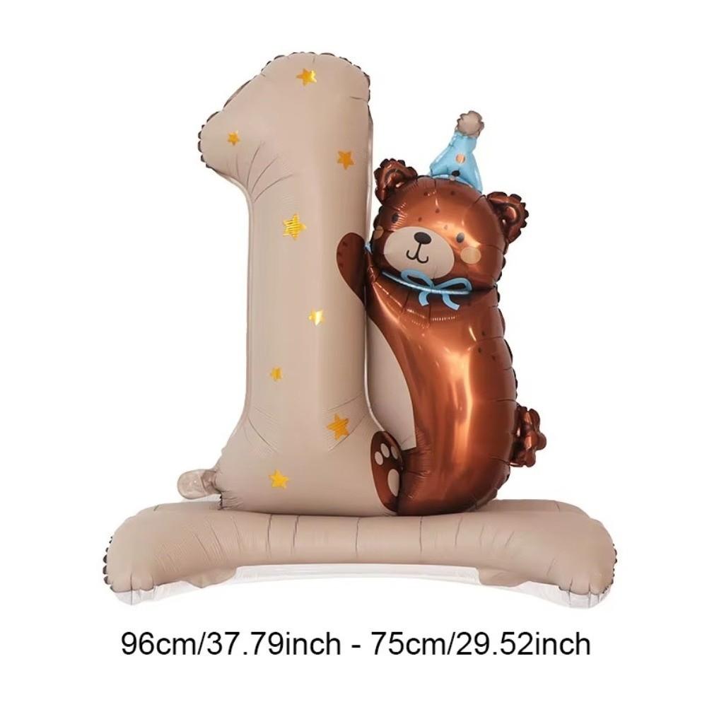 4pcs Party Decor Brown Standing Balloon Blue Pink One Year Old Balloon Digital Lovely Design Bear Balloon Birthday Party