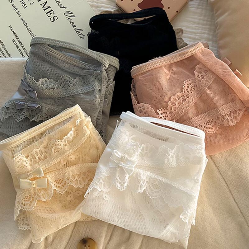 Muwei Women's 3-Pack Lace Ice Silk High-Waist Panties