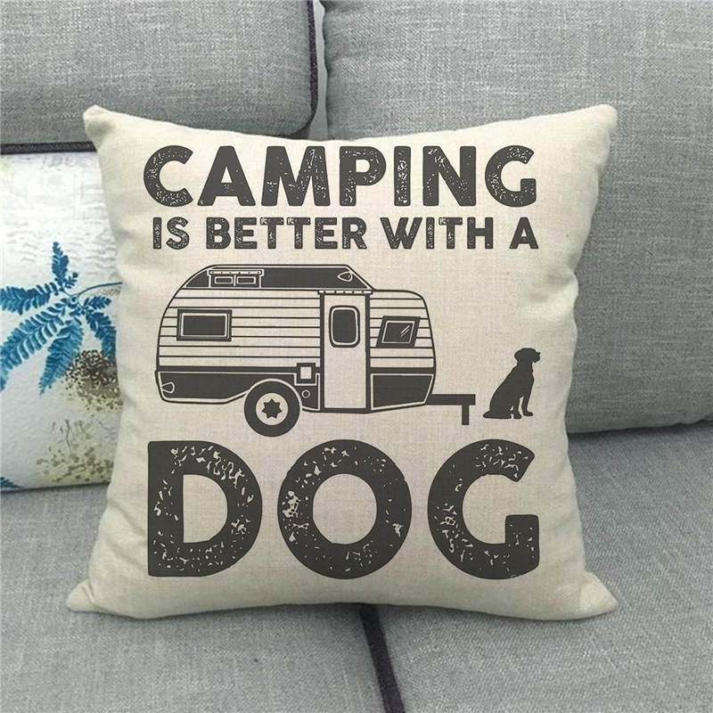 Happy Camper'S Lettered Design Pattern Digital Printing Short Plush Pillow Covers For Car Sofa Office Cushion Cover Home Goods
