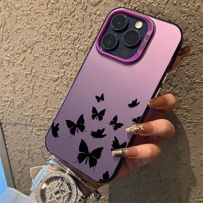 For iPhone 15 Pro 16 Plus 14 Pro Max 13 12 11 X XS XR 7 8 SE Shockproof Drawing Butterfly Lens Protect Plating Cover Case