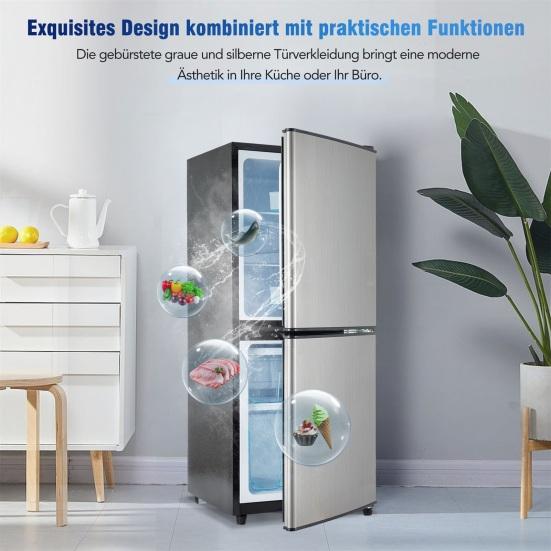 106L Energy-Saving Mini Fridge, 60L Fridge and 46L Freezing Machine, 7 Temperature Settings, Silver Color Door, Black Body, Led Lighting, Adjustable