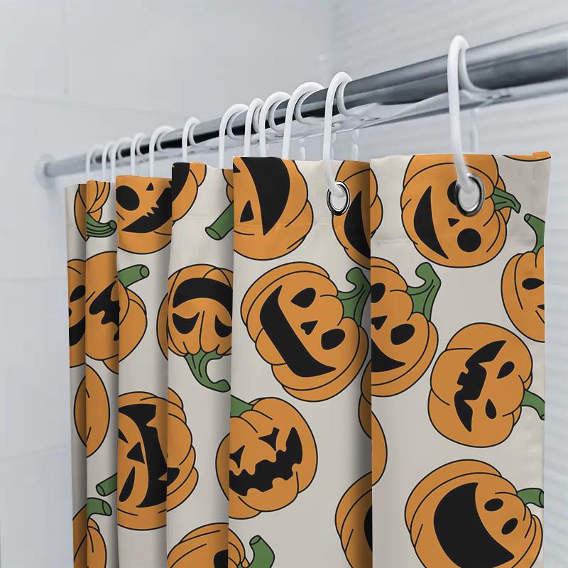Halloween-Themed Pumpkin Shower Curtains Waterproof Fabric With Hooks For Bathroom Decor!