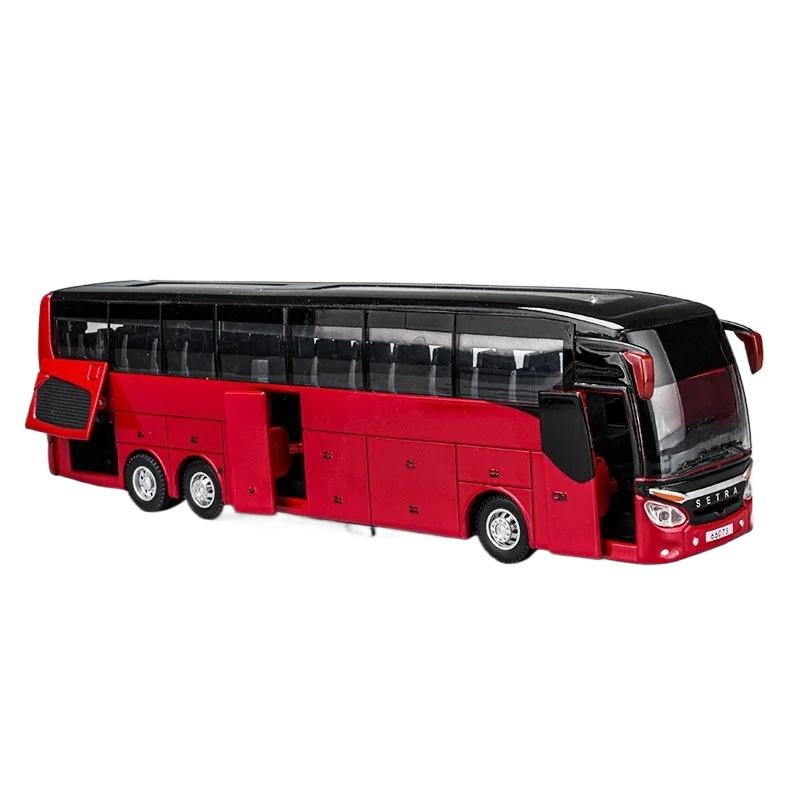 1/32 Scale Diecast Alloy SETRA Luxury Bus Model Children's Toy Car Business Travel Bus Pull Back Sound and Light Miniature
