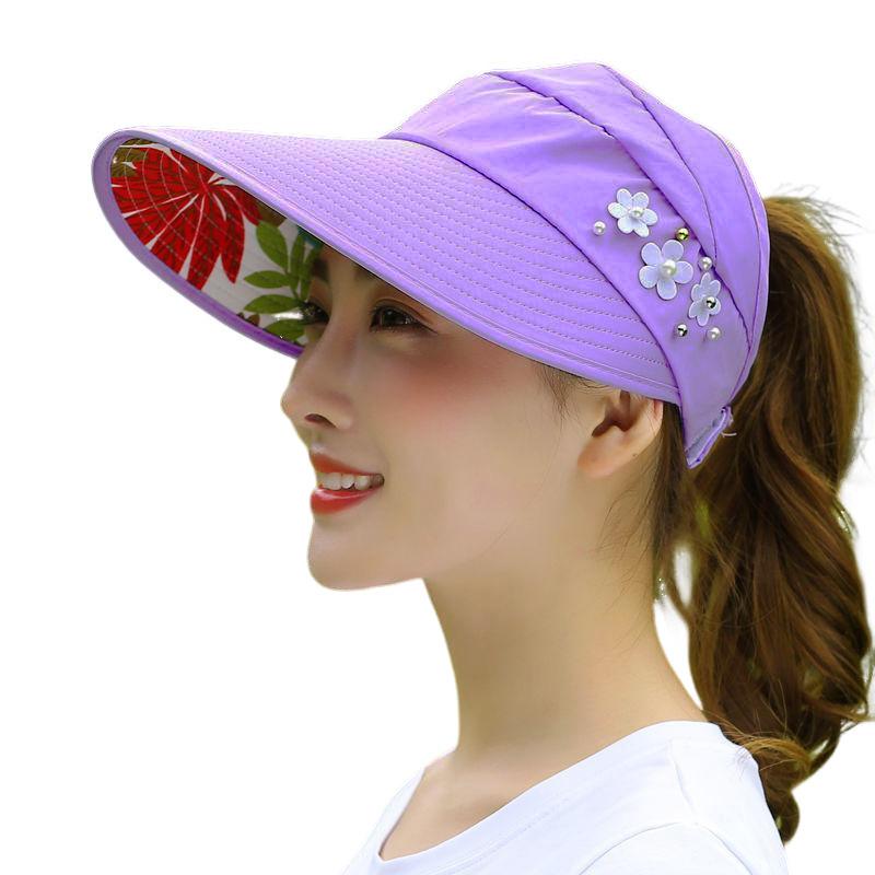 

Empty Top Hat Summer Big Wide Brim Women Hat Baseball Cap Casual Floppy Folding Sun Hats Portable Beach Female Visor Hats фіолетовий