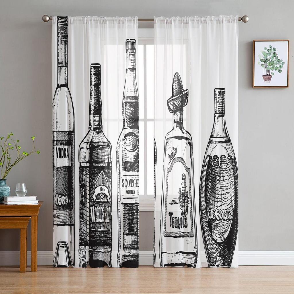 Red Wine Wine Bottle Wine Glass Sheer Tulle Window Curtains For Living Room Bedroom Kitchen Veiling Curtain Home Decoration