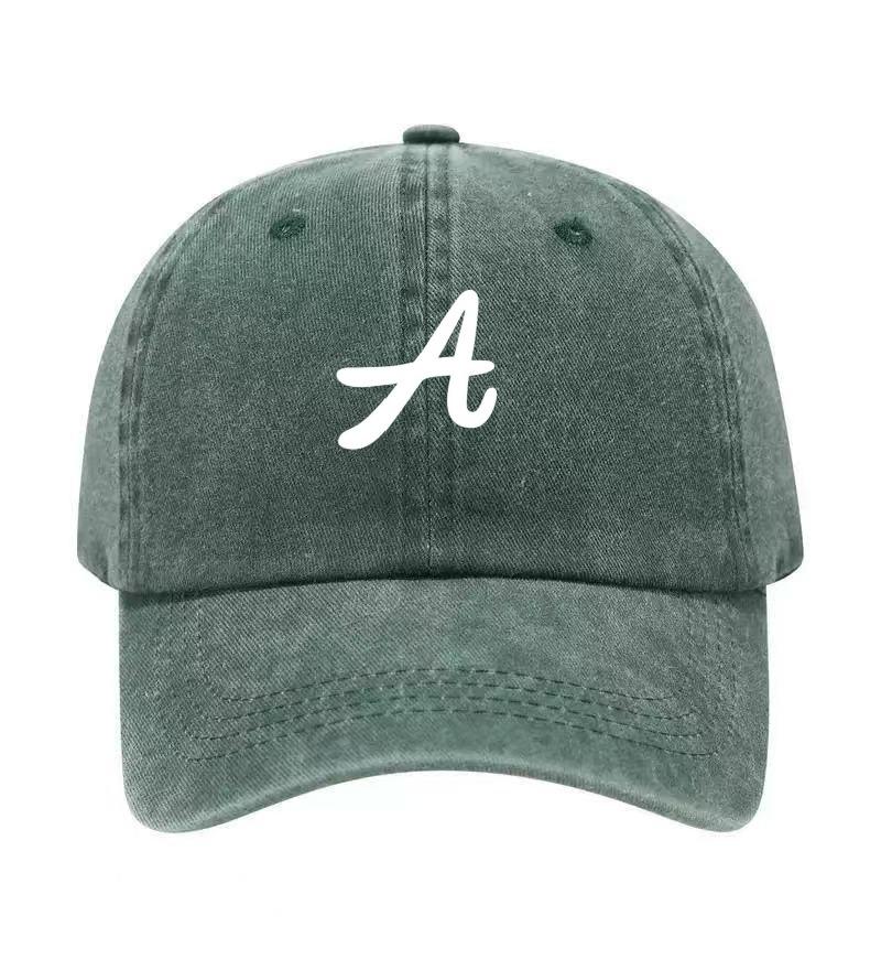 Letter A Printed Washed Cotton Adjustable Baseball Cap Classic Snapback Dad Hat Breathable Golf Fishing Outdoor Sun Cap