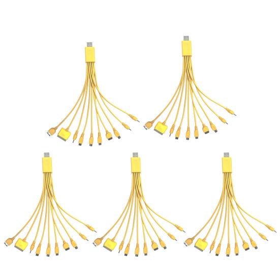 10-in-1 Multi-Device Charging Cable 23cm PVC Tangle-Free Cord Universal High Toughness Data Cable for Most Phone