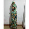 Women's Bohemian Vacation Style Printed Deep V Short-sleeved Dress Cinched Waist Beach Dress