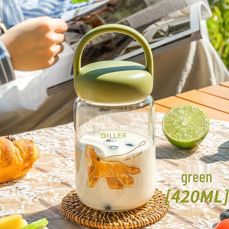 Dilabel Portable Borosilicate Glass Water Bottle