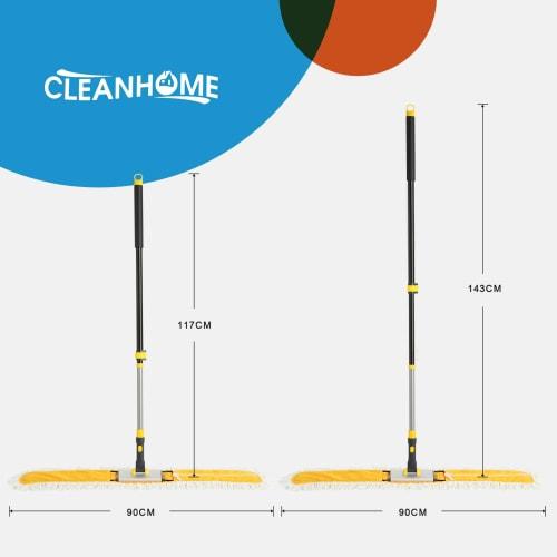 Cleanhome Commercial Mop, 90cm Wide, for Wet and Dry Mopping, Dust Removal, and a Wide Range of Flooring and Gym Mops, Includes Two Replacement Microf