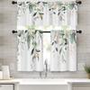 Emvency Spring Leaves Kitchen Window Curta Valance and Tier Set 36 Inch, Green Eucalyptus Leaves 3 Piece Set Short Curta, Summer Window Treatment