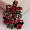 Vintage Christmas Bowknot Double Bells Brooch Pins with Green Leaves and Colorful Rhinestones Creative Gift Suit c Corsage for Women