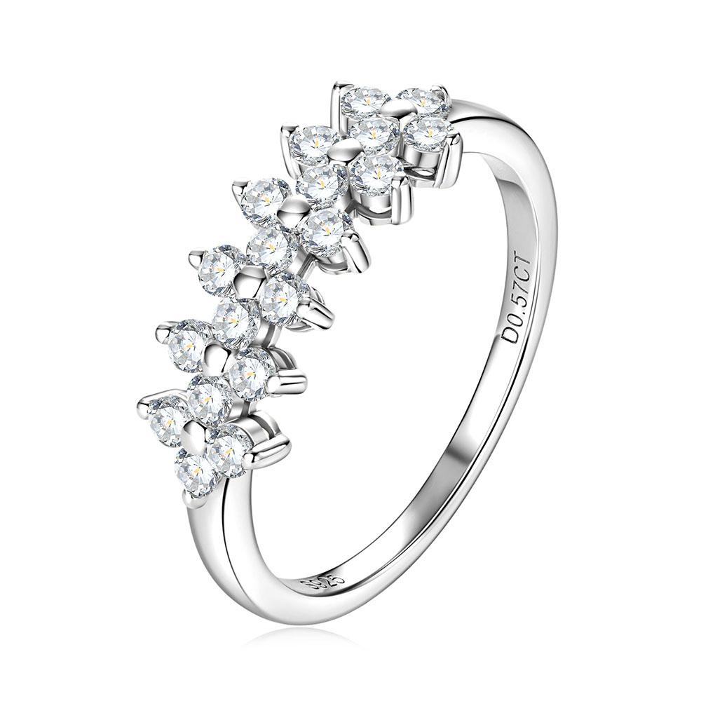 2MM D Clover Full Moissanite Ring for Women Sparkling Diamond S925 Silver Gold Plated Wedding Band with GRA