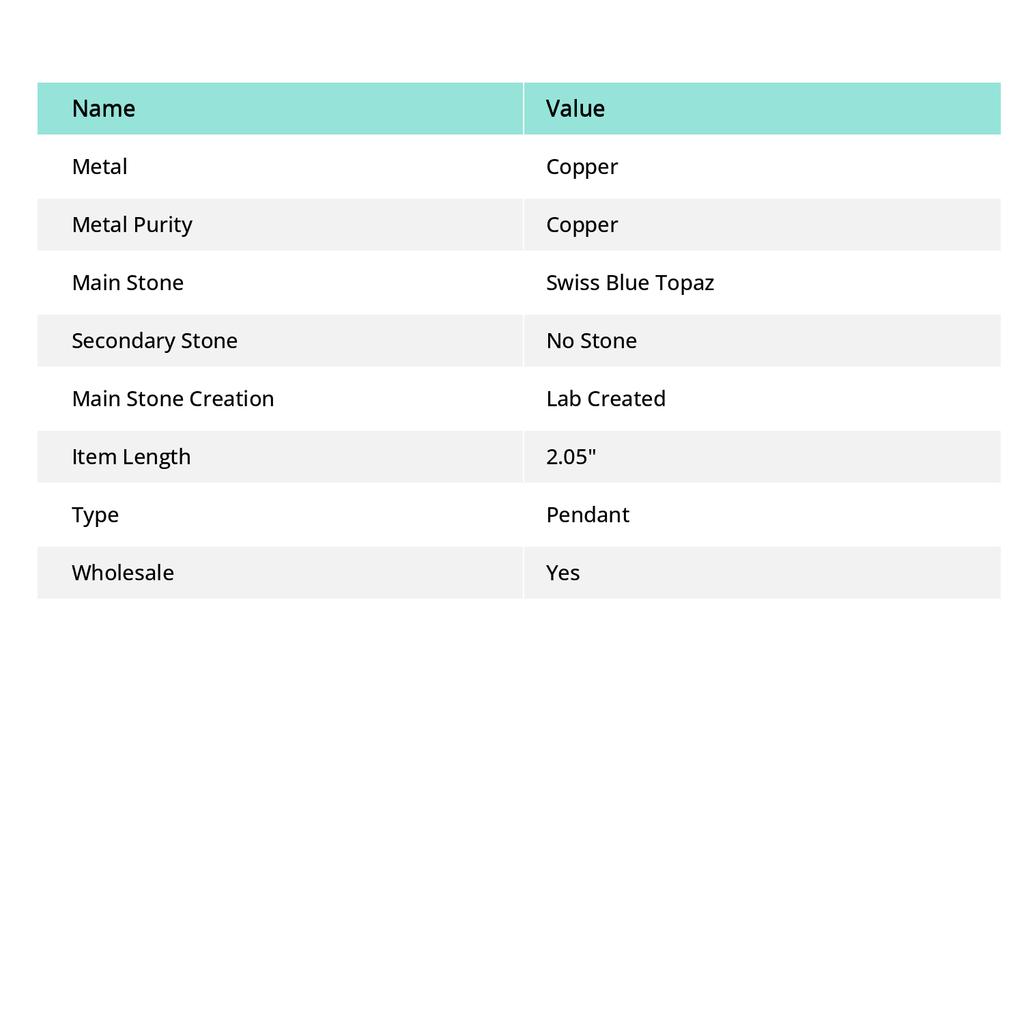 Natural Swiss Blue Topaz Gemstone Handmade Copper Jewelry Pendant 2.05" L2s14