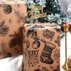 3m/Rolle Weihnachtspapier, Schwarze Kiefernzapfen Weihnachtsbaumglocke Weihnachten Dekoration Rollenverpackung Kraftpapier