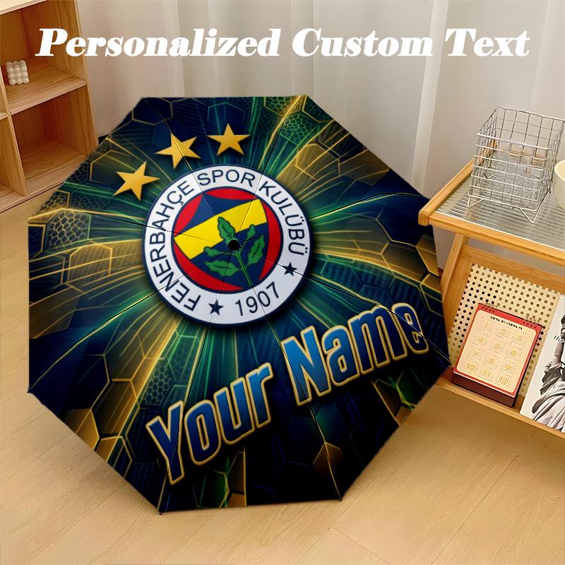 8 Rib Auto Folding Umbrella Fenerbahçe FC Print Custom Name Text Portable Rain Gear