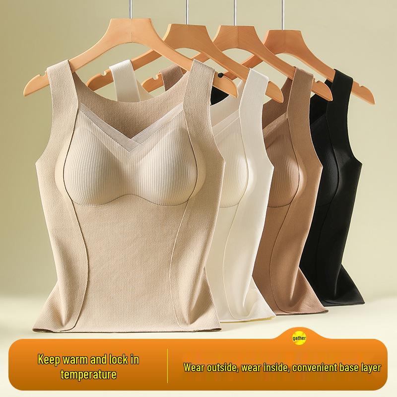 

2024 Autumn/Winter Seamless Mulberry Silk Women s Warm Vest with Built-in Bra Pads: Inner/Outer Wear L (105-120 jin)
