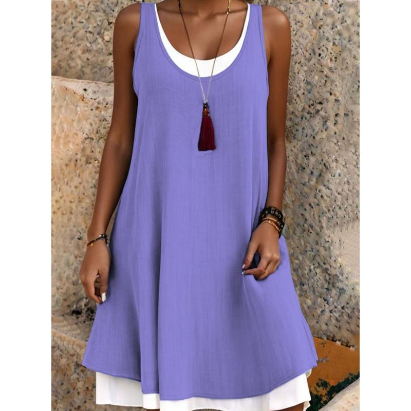 TIFICY Damenmode Sommer Frühling Einfarbig Druck Ärmellos U-Ausschnitt Lockere Taille Freizeitkleider