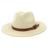 Navy Panama Hat Straw Summer Hats for Women Men Fedora Wide Brim Belt Decorate Male Female Jazz Sombrero Cap Black Pink New