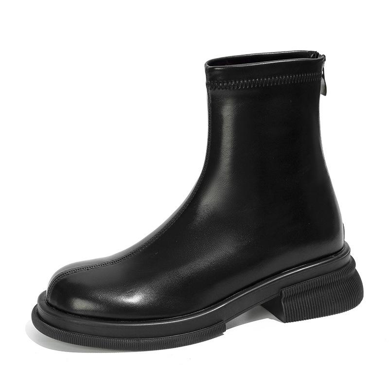 Martin Boots Women'S British Style Velvet Spring And Autumn Single Boots Thick-Soled Short Boots Elastic Thin Boots Short Boots