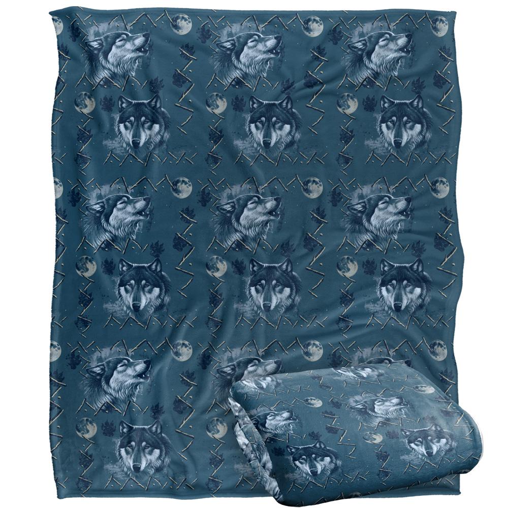 JQ Licensing Silky Wolf Howl Moon Pattern Supersoft Blanket