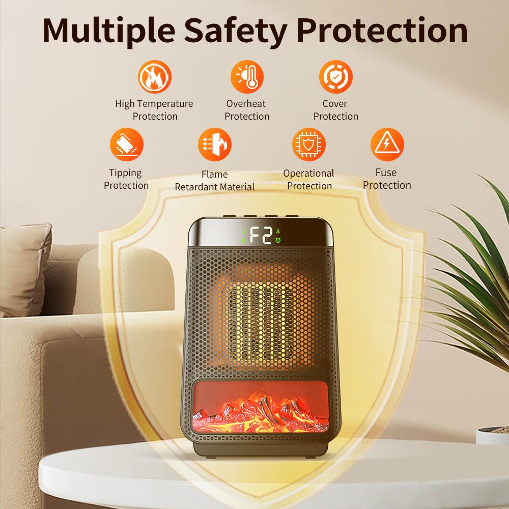 Timeable Electric Heater Portable 3D Dynamic Flame Heater Household Heater Silent and Energy-saving PTC Speed Electric Heater