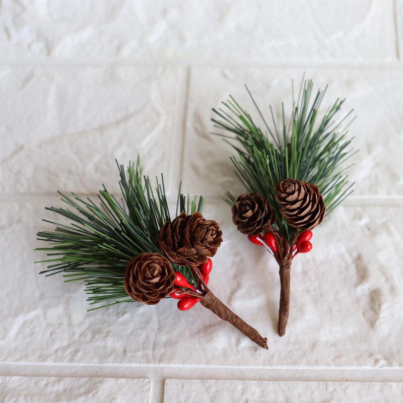 Mini Pine Needle Christmas Tree with Pine Cones and Simulated Flower Vine Accessories