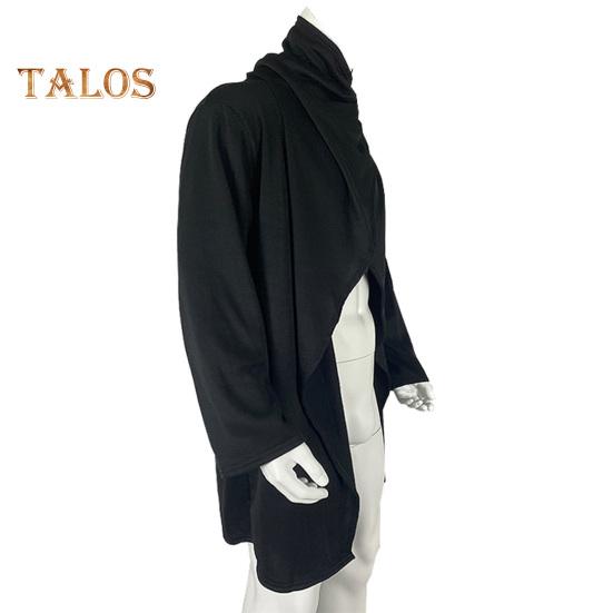 Men Cloak Coat High Collar Long Sleeve Street Style Windbreaker Solid Color Irregular Hem Mid-Length Outwear Punk Style Winter Outerwear