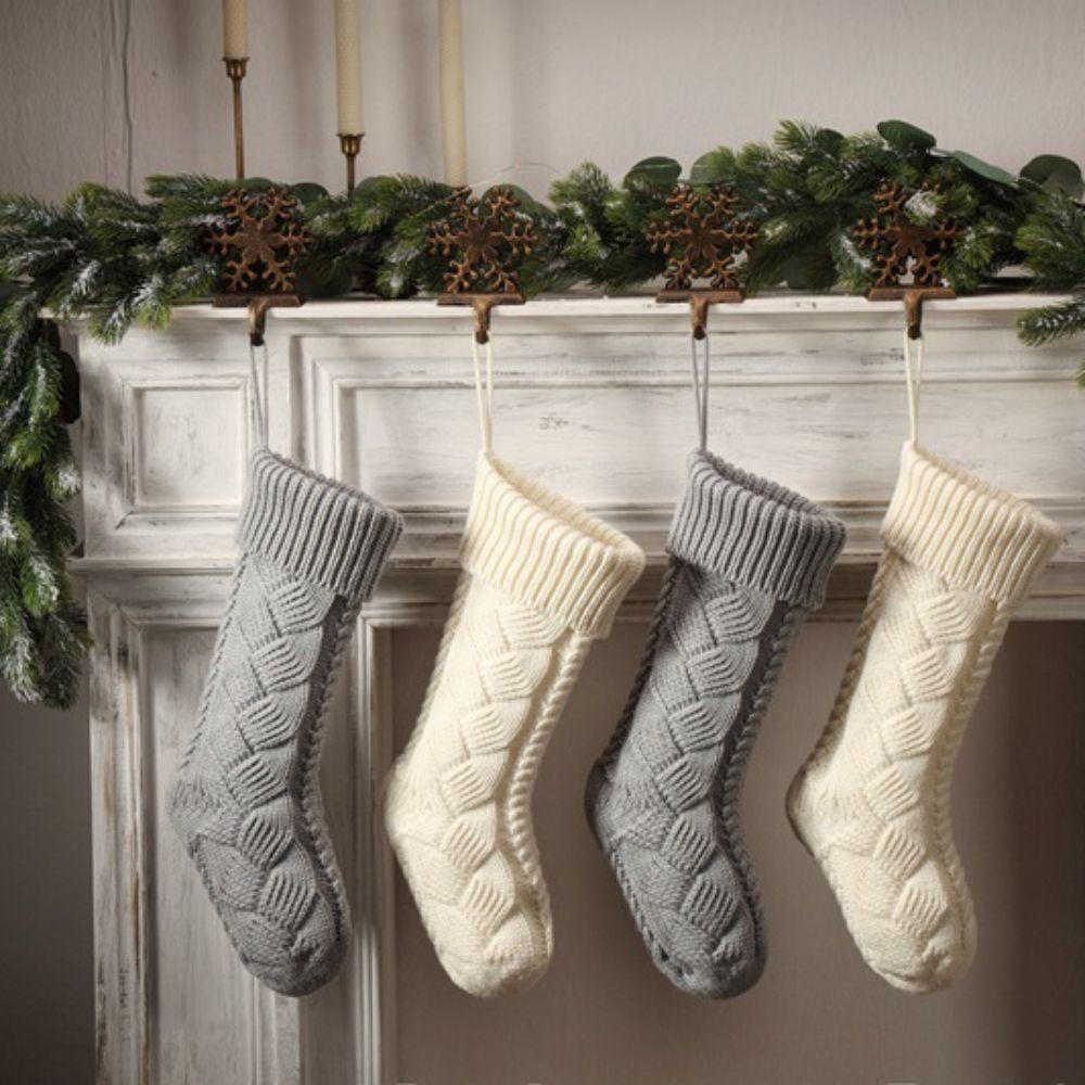 Yarn Knitted Christmas Socking Solid Color Christmas Gift Bag Xmas Tree Hanging Ornaments Holiday