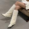 Long boots good-looking white high-heeled boots fluffy winter feeling Spice girl European and American pointed knees but new senior children