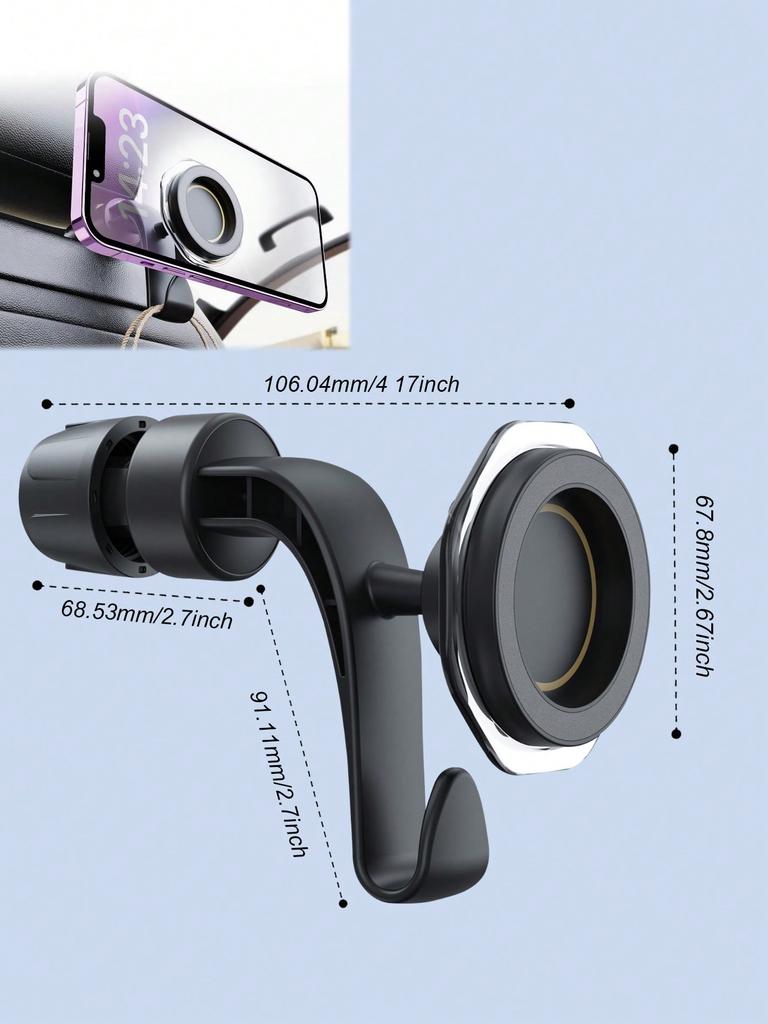 Car Backseat Magnetic Phone Mount – 360° Rotatable Holder with Hook, Ideal for Navigation & Video Viewing