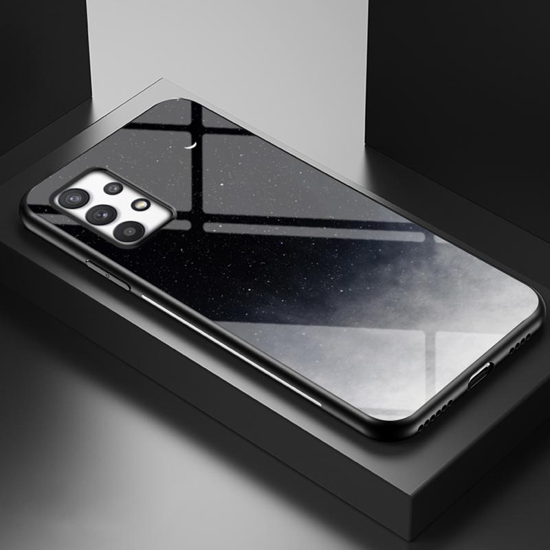 

Drop-resistant Tempered Glass+PC+TPU Hybrid Shell Starry Sky Pattern Phone Case for Samsung Galaxy A53 5G Starry Crescent Moon