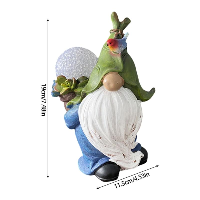 Outdoor Resins Gnomes Statue with LED Lighted Crack Ball Solar Powered Santa Figurine Ornament for Garden Patios Decors
