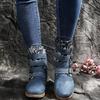 Large size printed metal buckle fashion boots autumn and winter new thick-soled round head going out women's boots