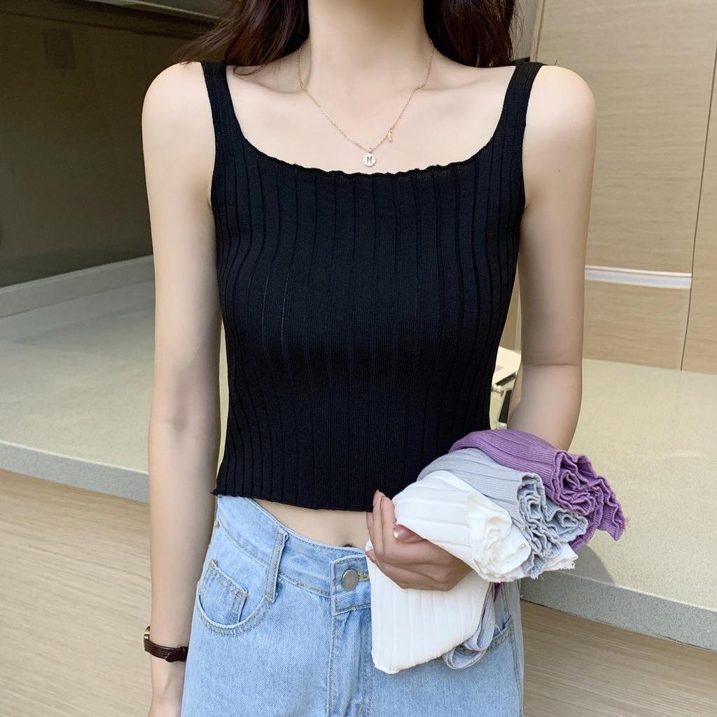 2025 Women's Summer Ice Silk Sleeveless Knit Crop Top