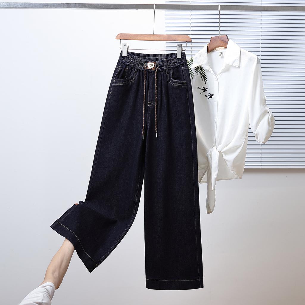Dimanaf 2025 Plus Size Autumn Women Jeans Pants Denim Wide-leg Pants Elastic Basic Blue High Waist Trousers Oversize Fashion New Pants 5XL