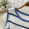 Casual Striped Crew-Neck Sleeveless Knit Top and High-Waisted Slimming Bodycon Midi Skirt Sets Summer Knitted Two Piece Sets for Women